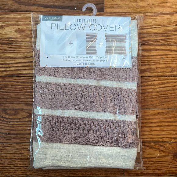 NWT  Morgan Home Square Decorative Fringe Throw Pillow Cover in Blush - Picture 6 of 6